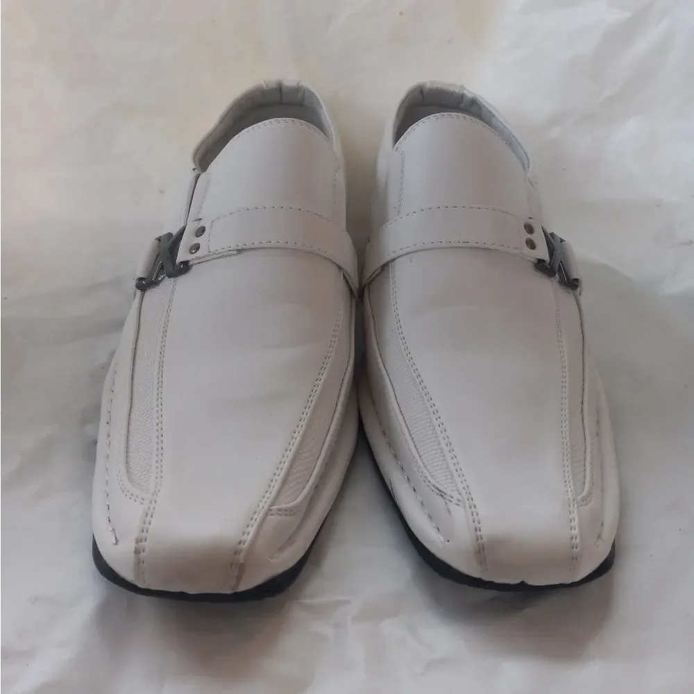 Bonafini Men's Dress Derbi Slip-On White with Metal Accent Size 5.5